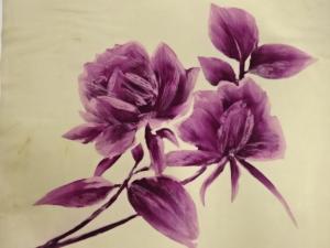 アンティーク　塩瀬　手描き　薔薇模様名古屋帯